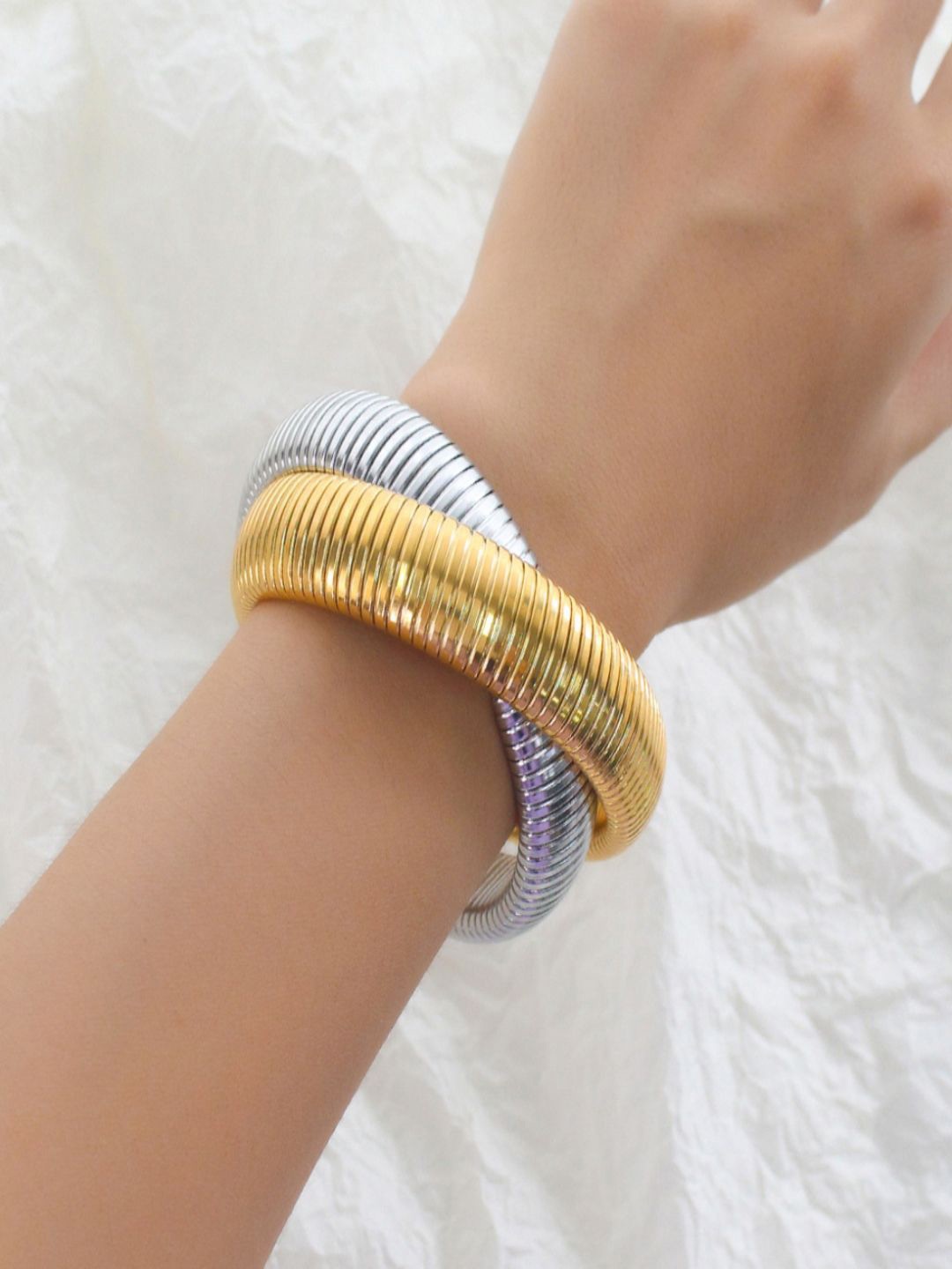 

AQUASTREET 18K Gold-Plated 16mm Waterproof Duo Snake Bangle, Silver