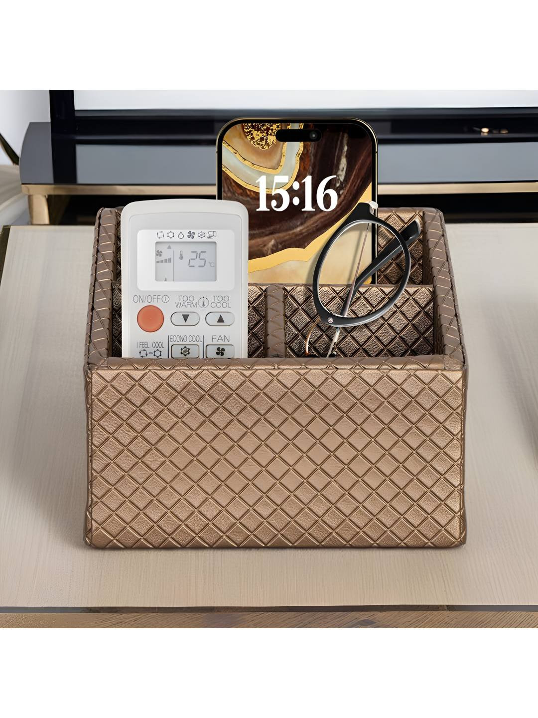 

THE HOME CO. Brown 3 Step Remote & Mobile Holder