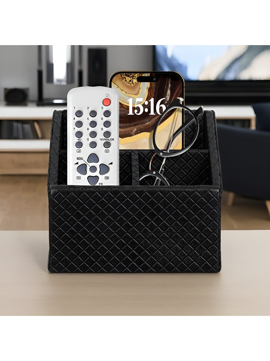 

THE HOME CO. Black Checks 2 Part Remote Holder