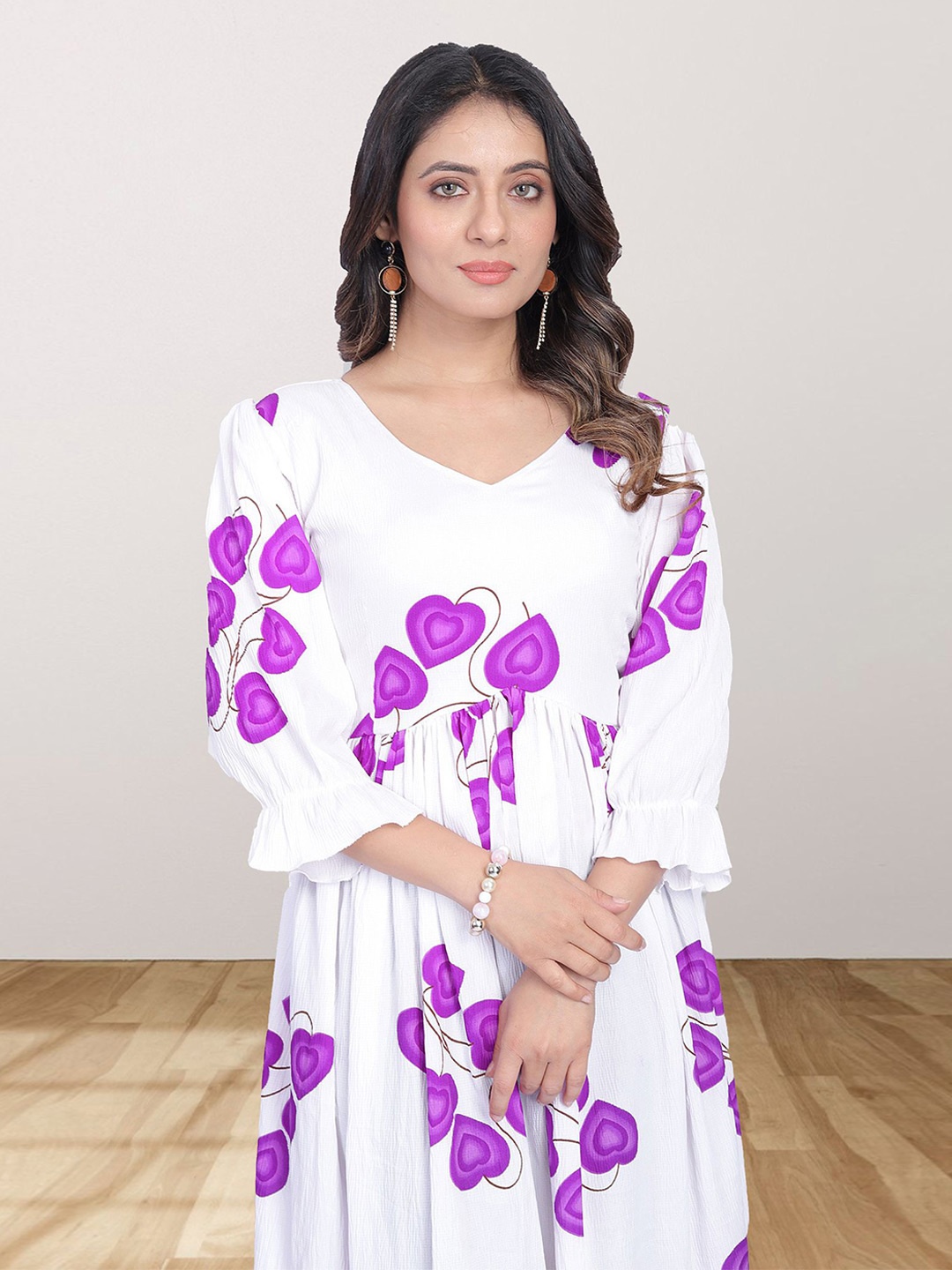 

N N ENTERPRISE Printed Georgette Empire Dress, White