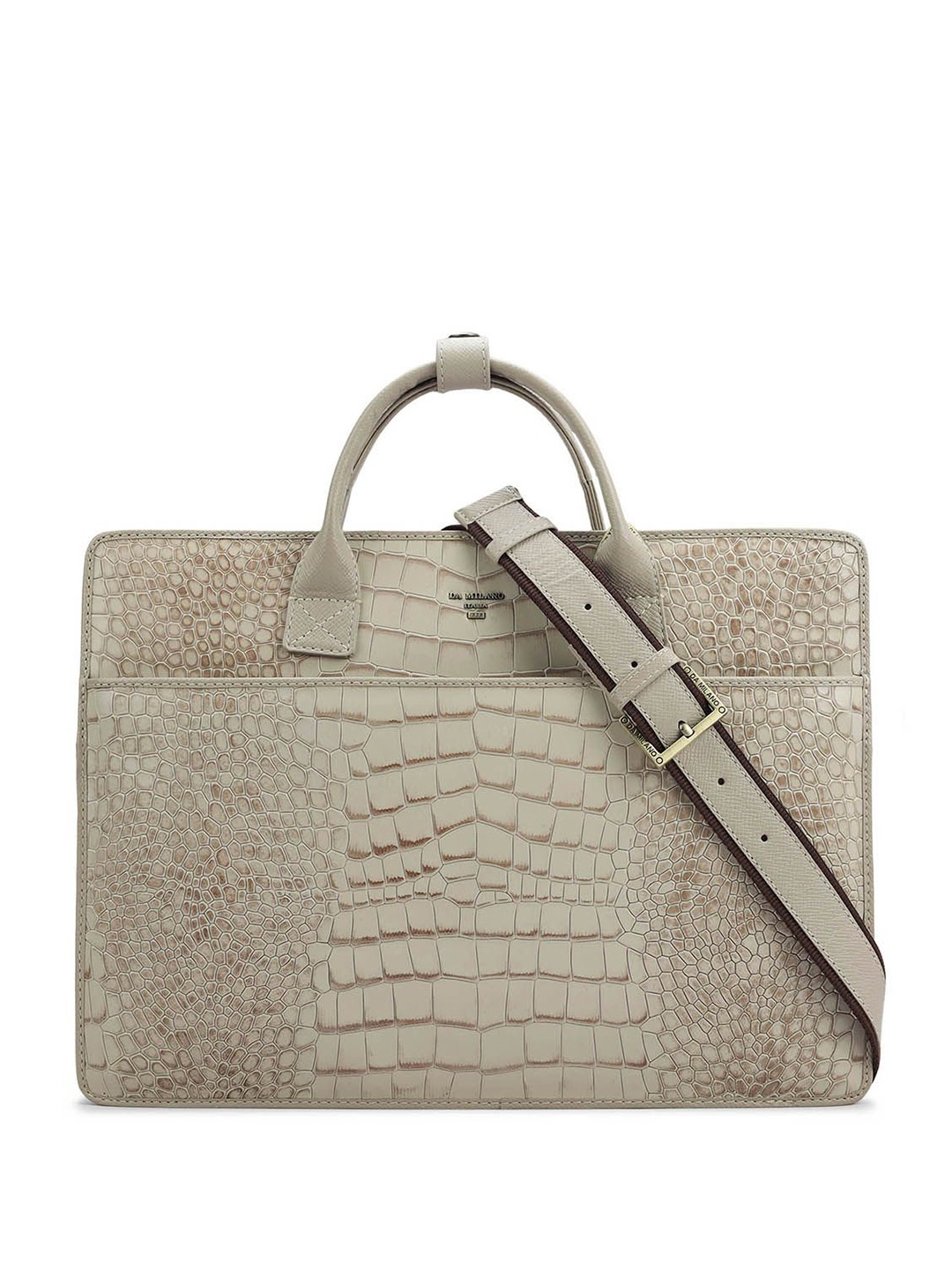 

Da Milano Unisex Printed Leather Laptop Bag, White