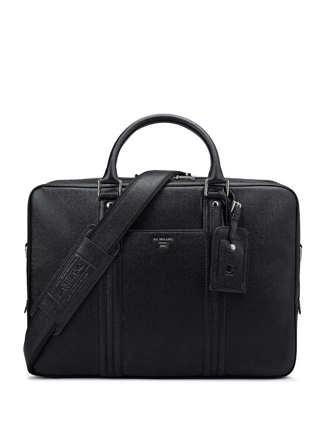 

Da Milano Unisex Textured Leather Laptop Bag, Black