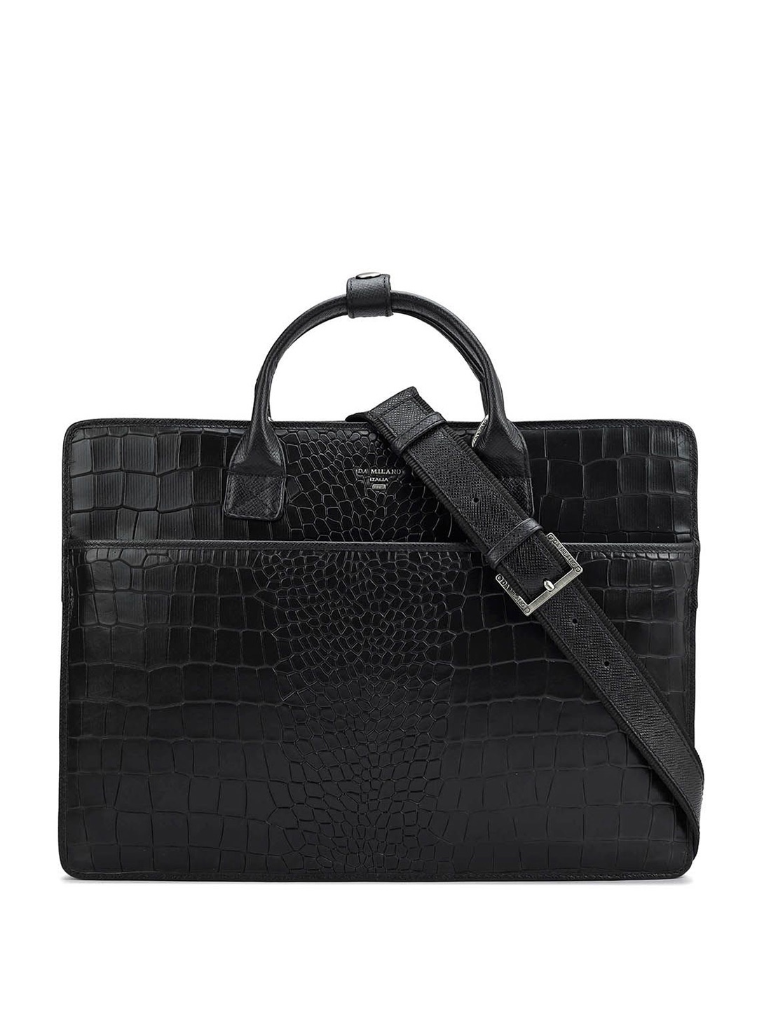 

Da Milano Unisex Textured Leather Laptop Bag, Black