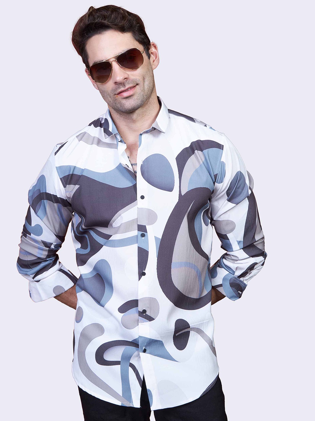 

ALMATY Men Comfort Slim Fit Opaque Abstract Printed Shirt, White