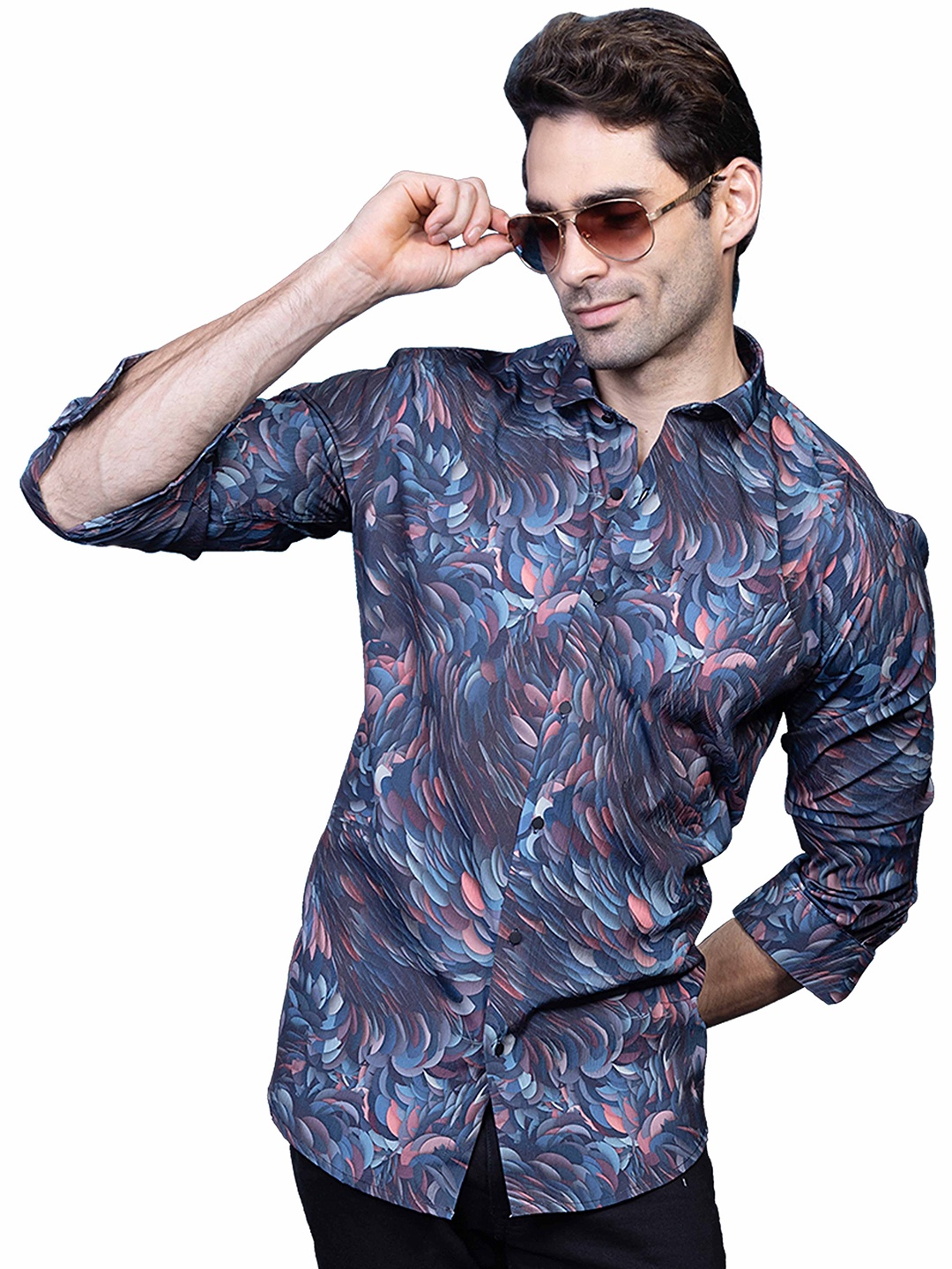 

ALMATY Men Comfort Slim Fit Opaque Printed Party Shirt, Blue