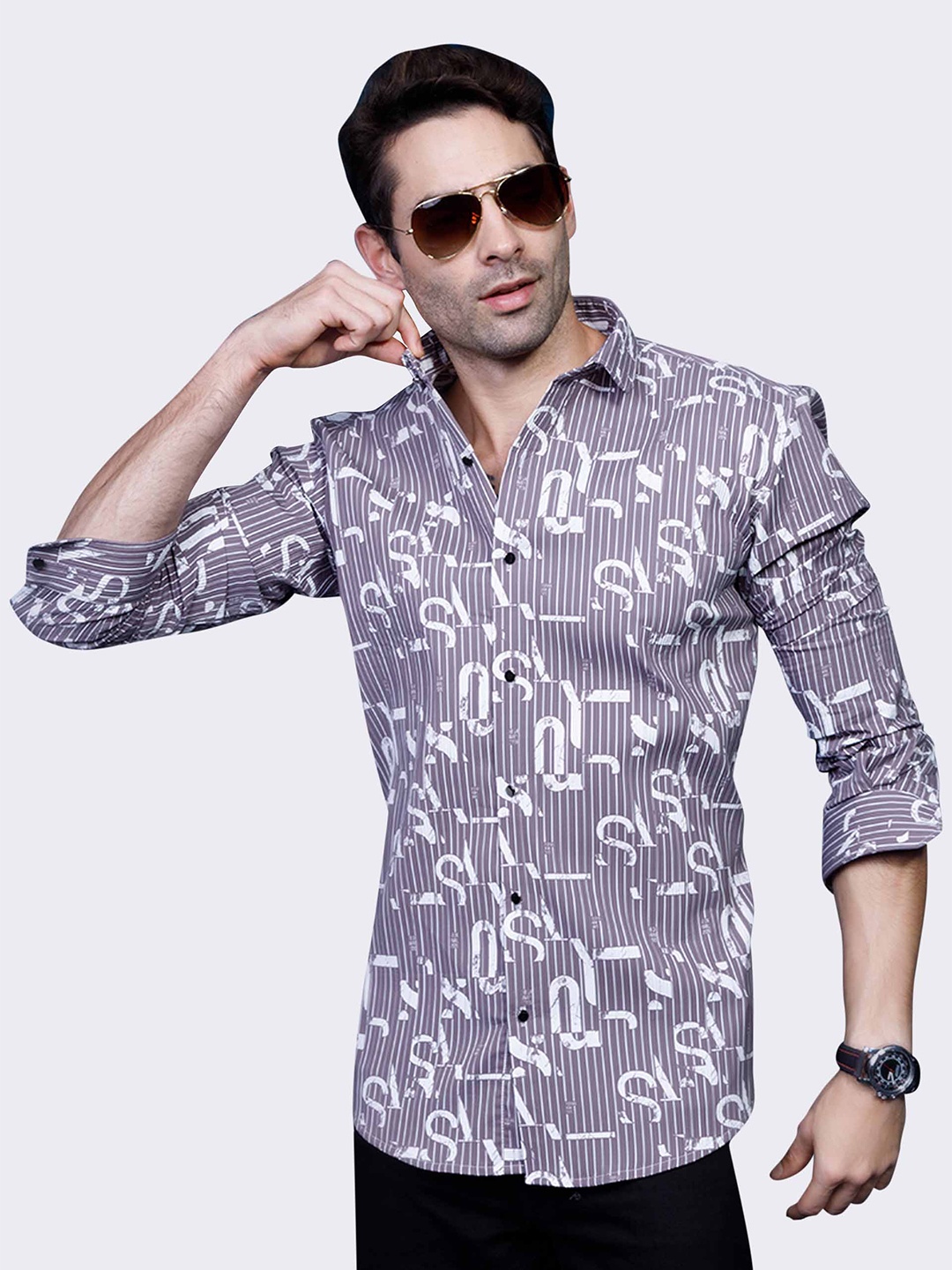 

ALMATY Men Comfort Slim Fit Floral Opaque Printed Shirt, Grey