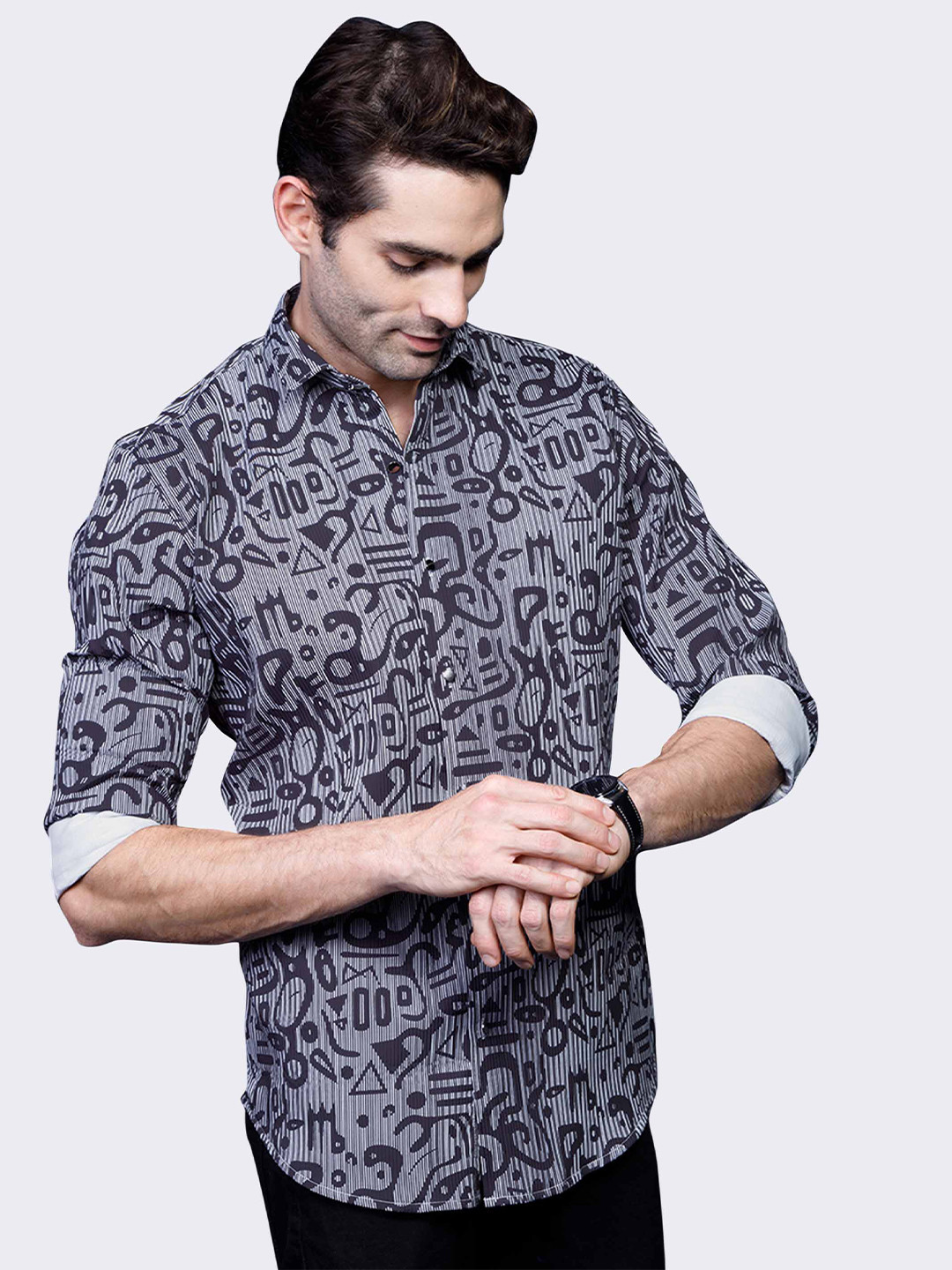 

ALMATY Men Comfort Slim Fit Floral Opaque Printed Shirt, Black