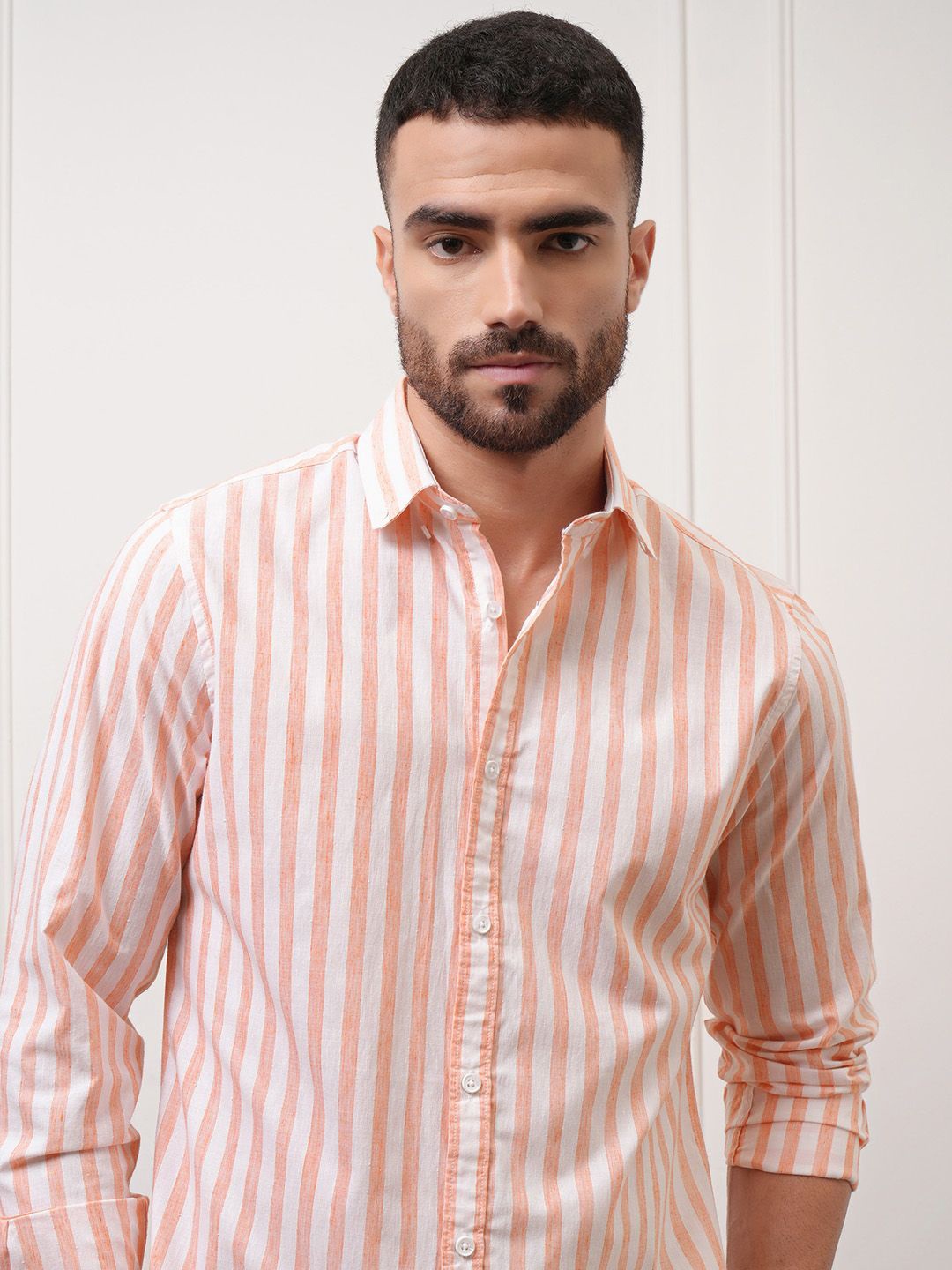 

LOCOMOTIVE Premium Striped Button-Down Collar Cotton Shirt, White