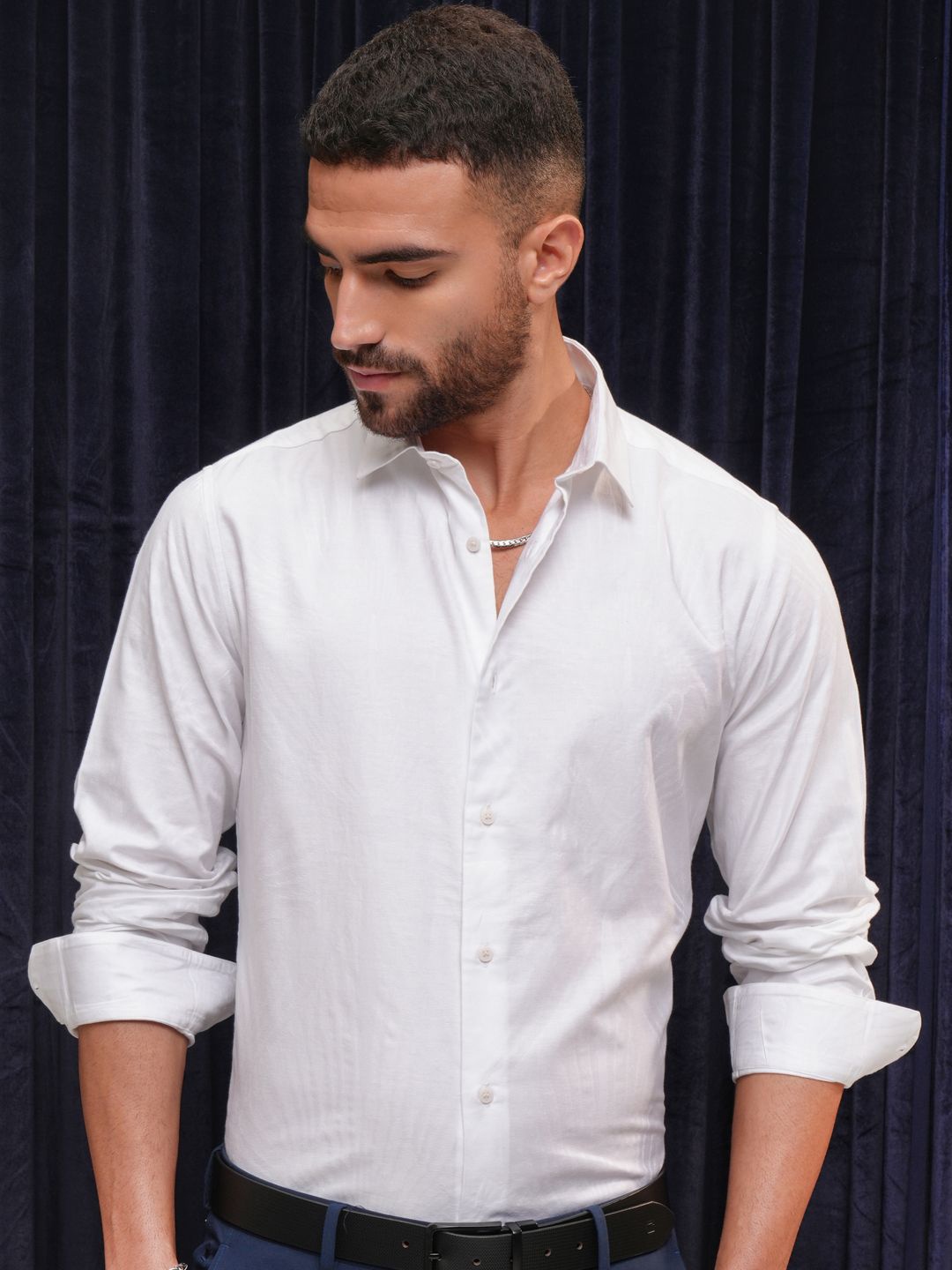 

LOCOMOTIVE Premium Jacquard Textured Cotton Slim Fit Casual Shirt, White