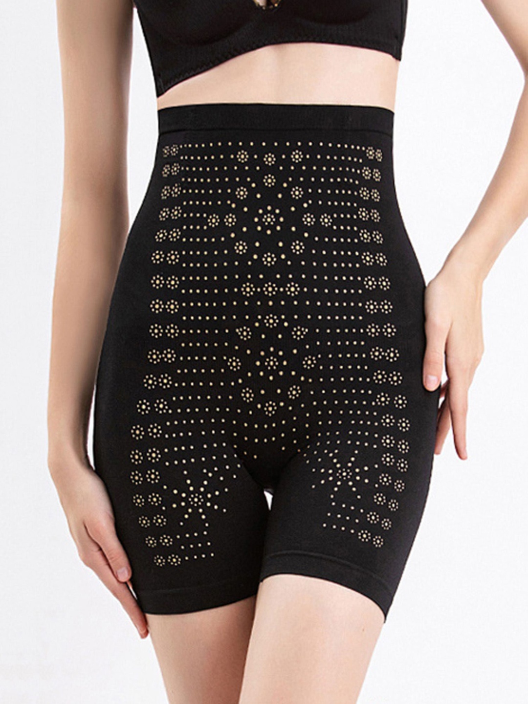 

DEALSEVEN FASHION Printed Tummy & Thigh Shapewear, Black