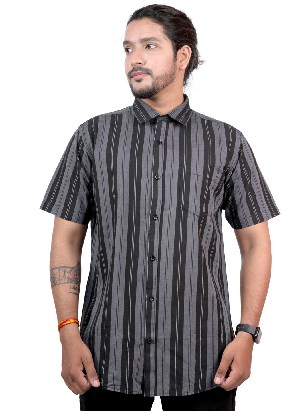 

Pontiac Men Striped Printed Pocket Casual Shirt, Black