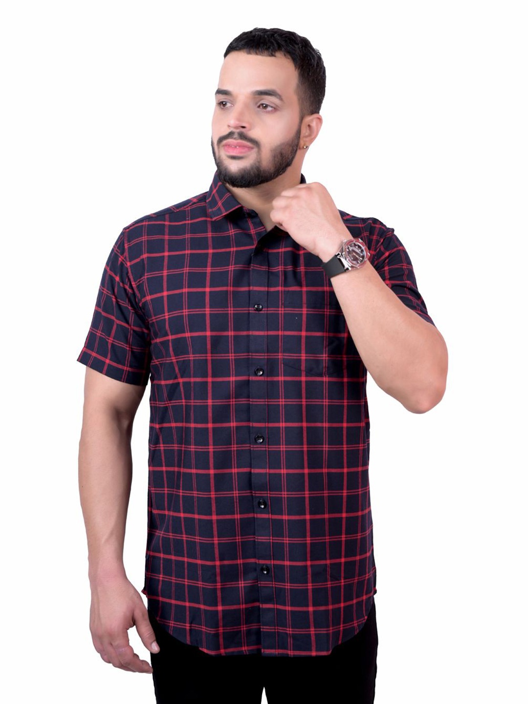 

Pontiac Men Checked Cotton Pocket Casual Shirt, Black