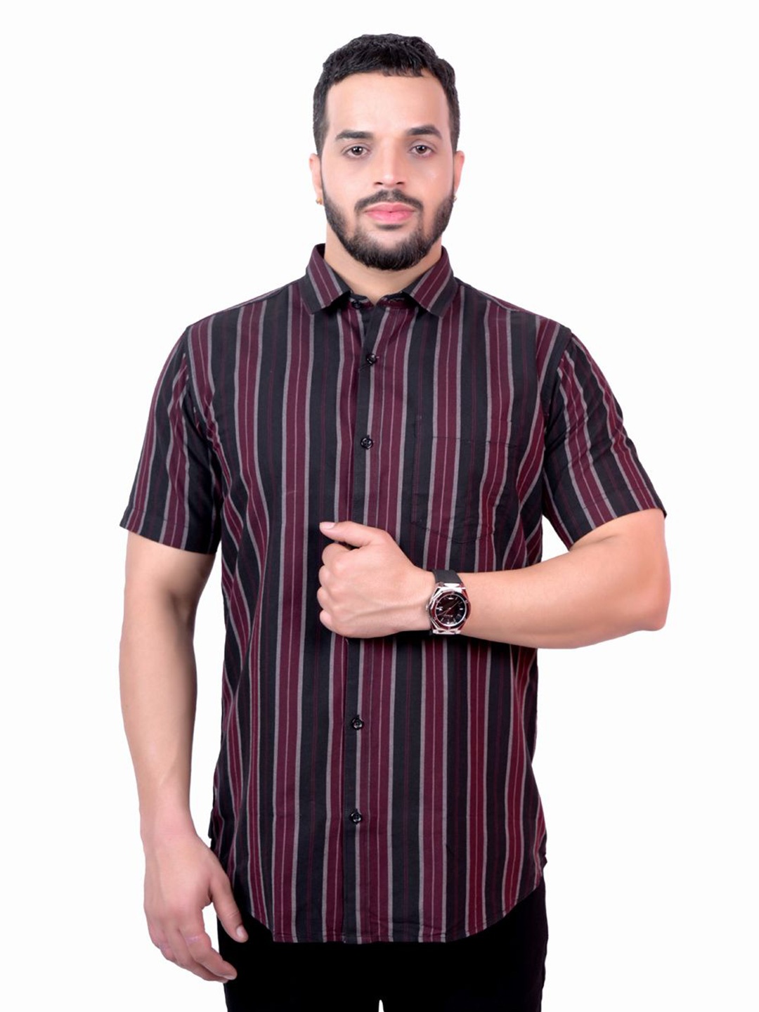 

Pontiac Men Opaque Striped Printed Cotton Casual Shirt, Black