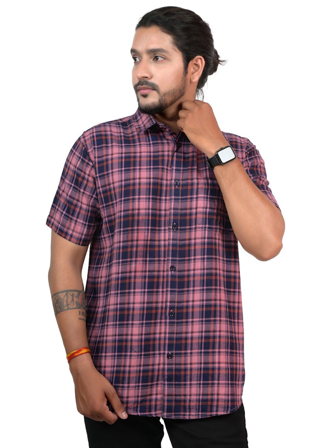 

Pontiac Men Tartan Checks Pocket Casual Shirt, Pink