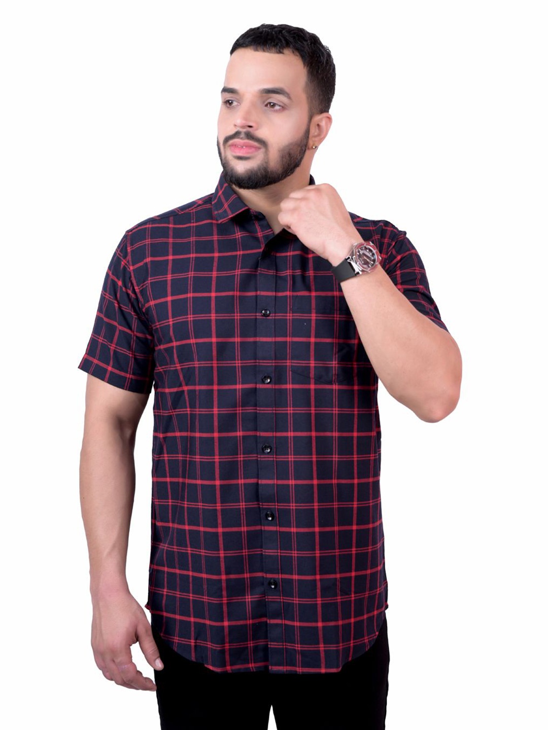 

Pontiac Men Checked Cotton Pocket Casual Shirt, Black