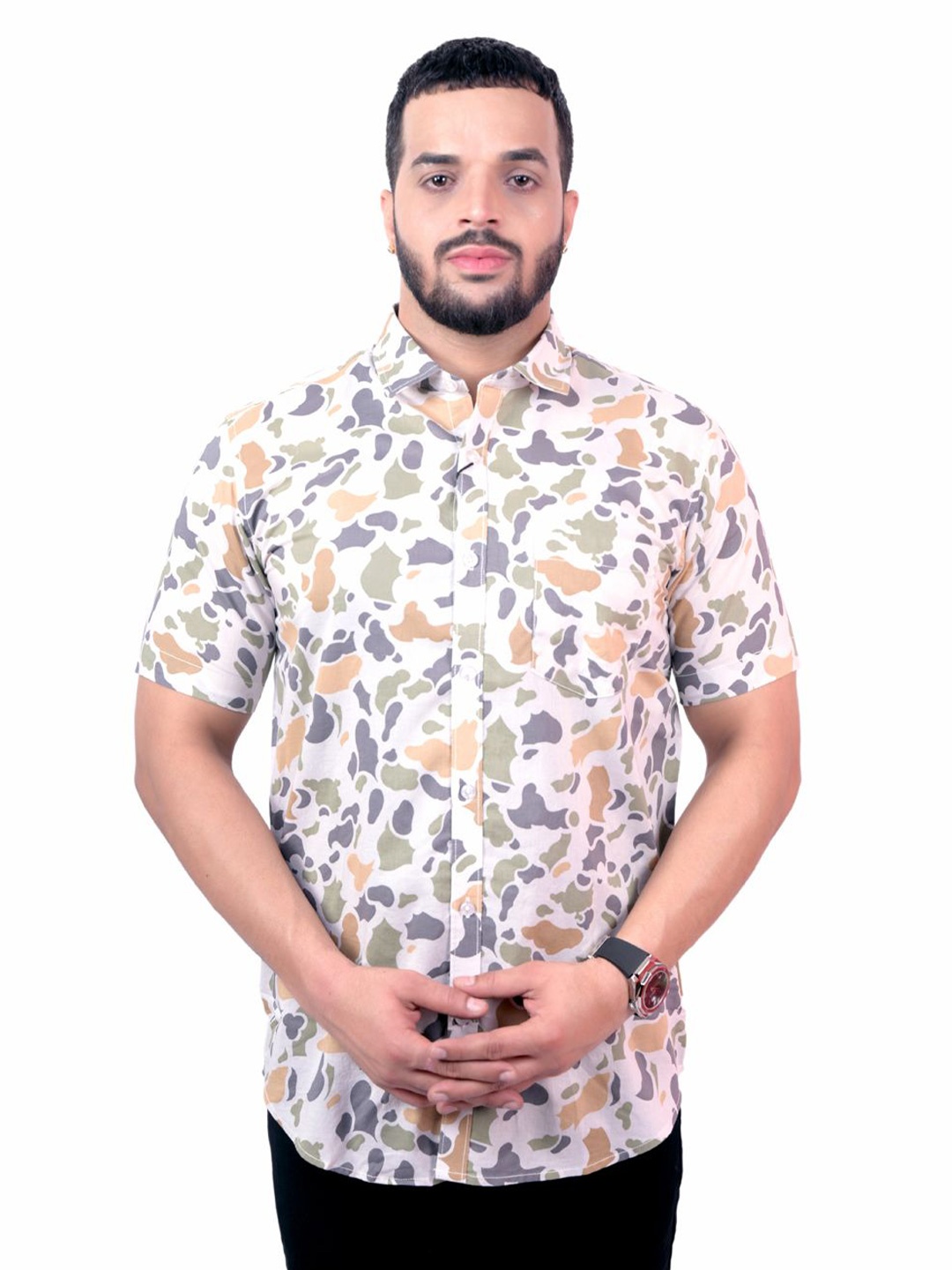 

Pontiac Men Abstract Printed Pocket Cotton Casual Shirt, White