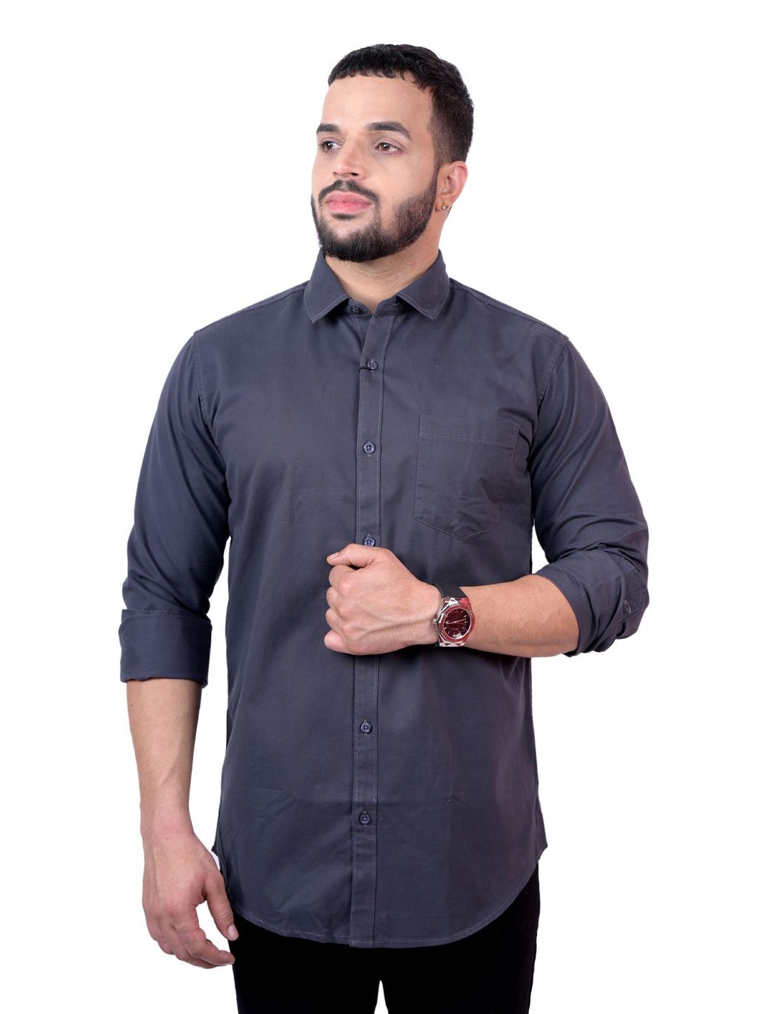 

Pontiac Men Solid Cotton Pocket Casual Shirt, Grey