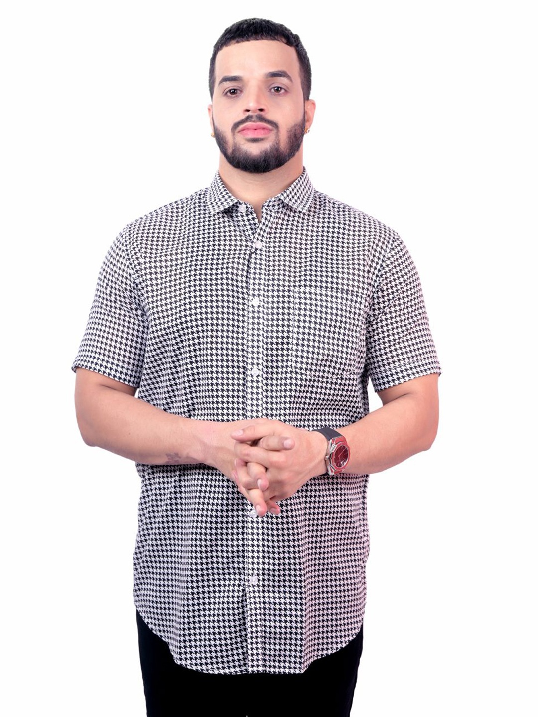 

Pontiac Men Shepherd Checks Pocket Cotton Casual Shirt, White