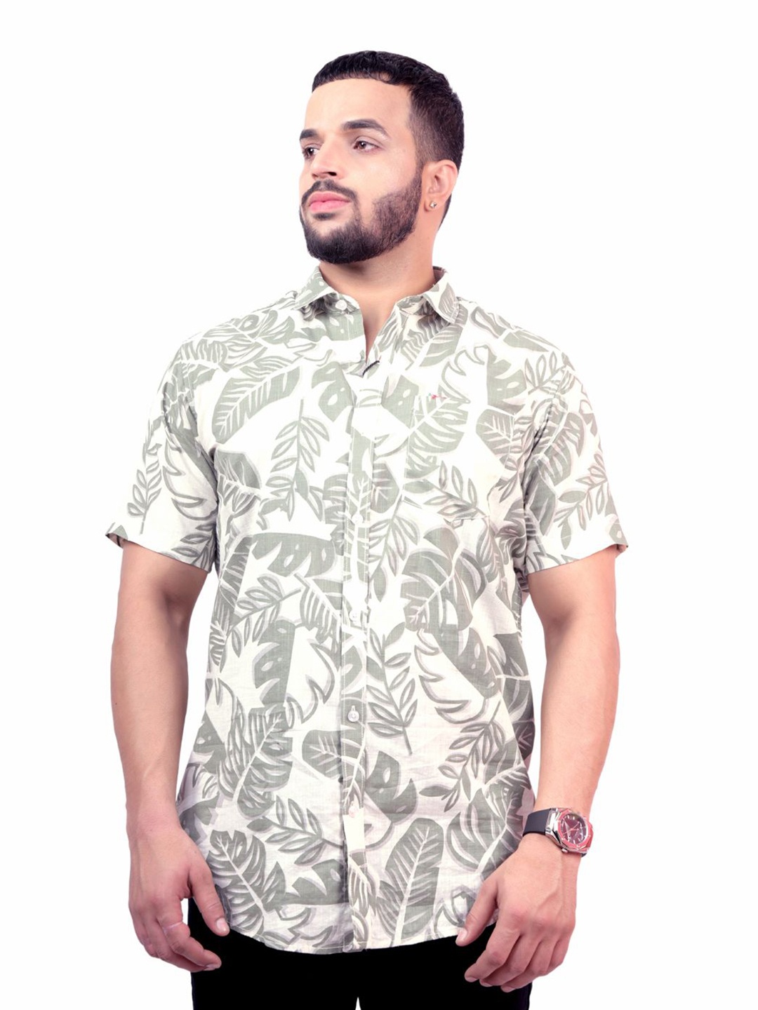 

Pontiac Men Tropical Printed Pocket Casual Shirt, Off white