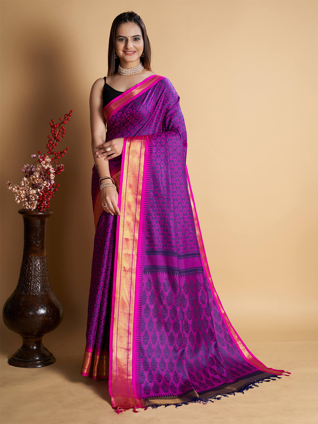 

bansari textiles Woven Design Zari Banarasi Saree, Purple