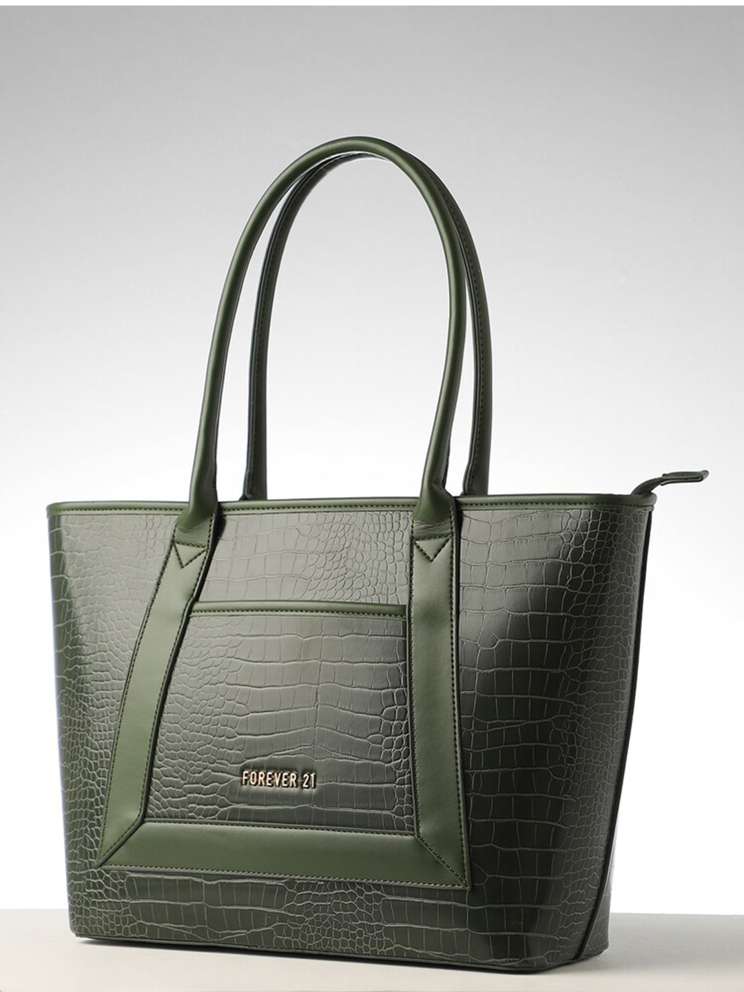 

FOREVER 21 Textured PU Structured Handheld Bag, Olive