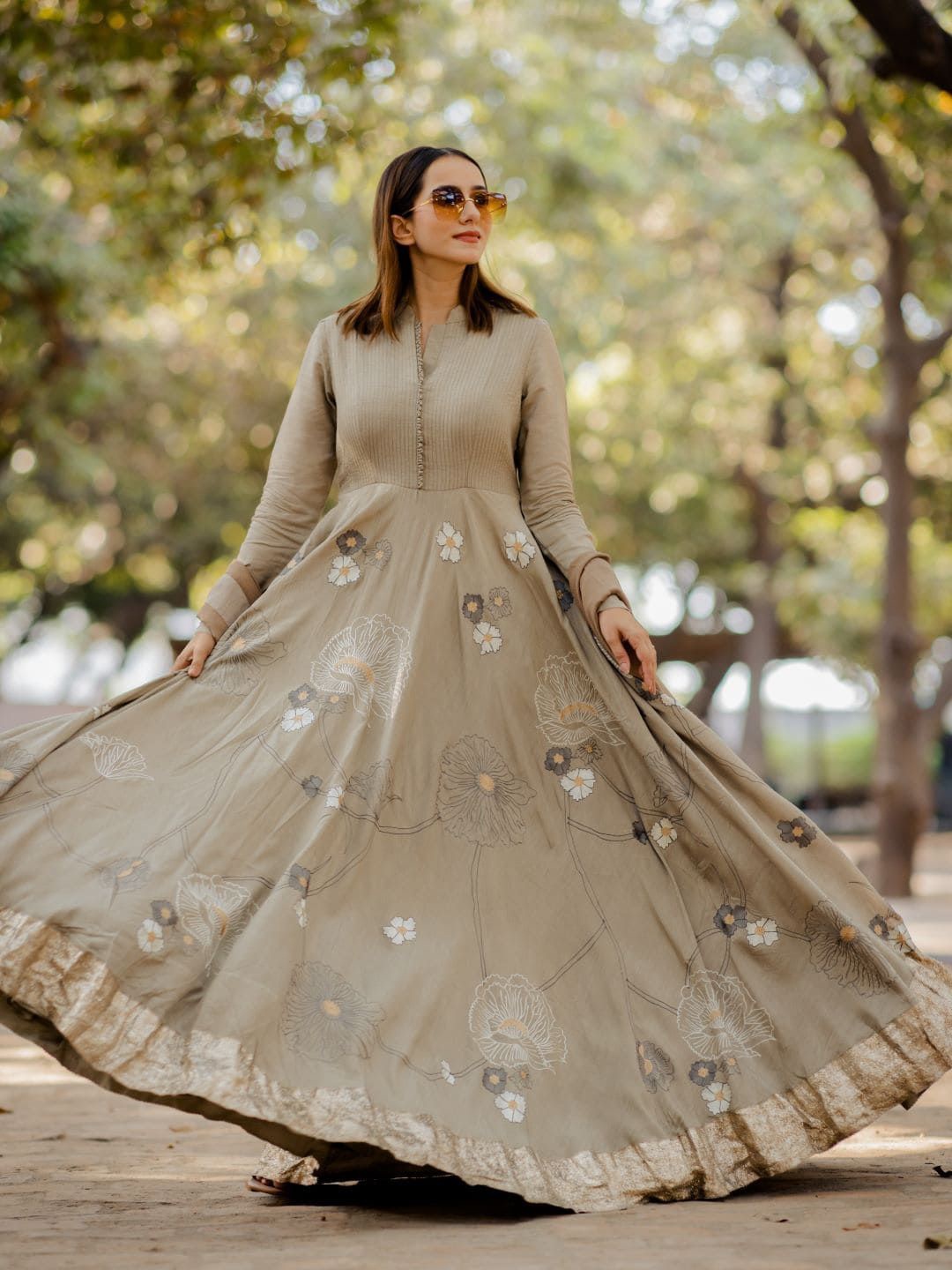 

Nikita Vishakha Floral Satin Fit & Flare Maxi Dress, Olive