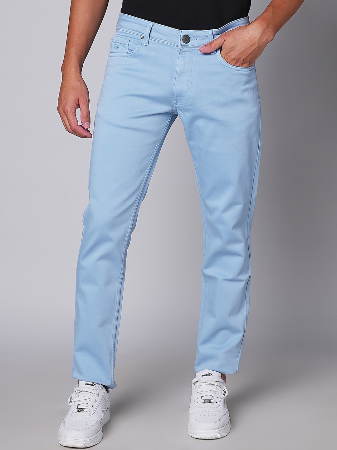 

Oxemberg Men Slim Fit Mid-Rise Clean Look Cotton Jeans, Blue