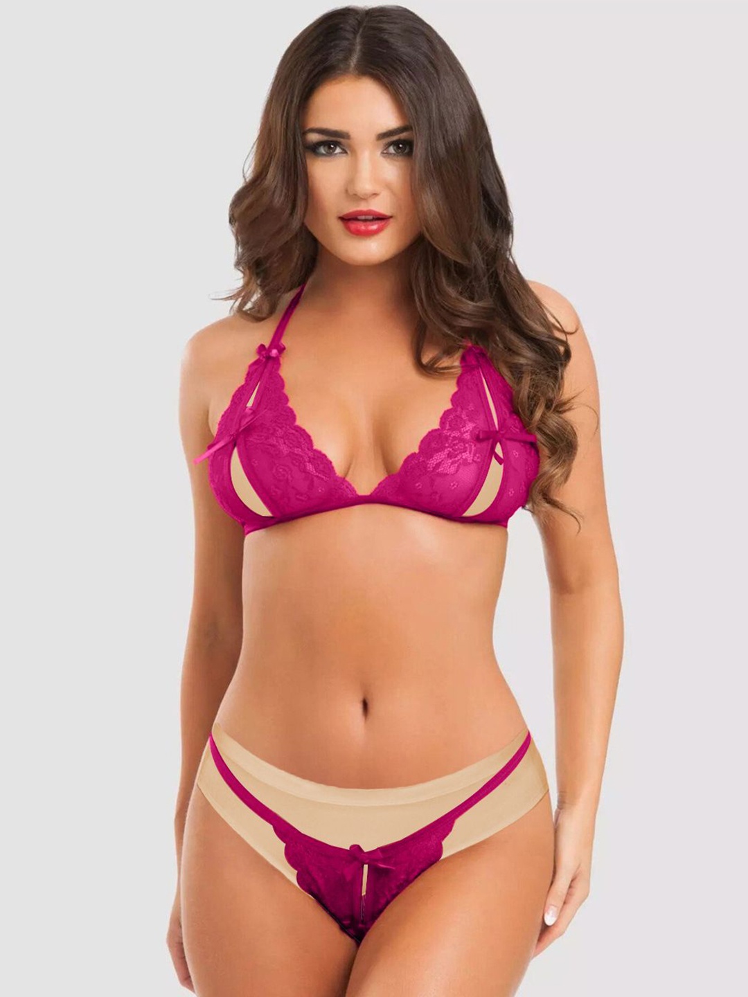 

VAGHBHATT Self Designed Lace Lingerie Set - D-11-H-PINK-P1