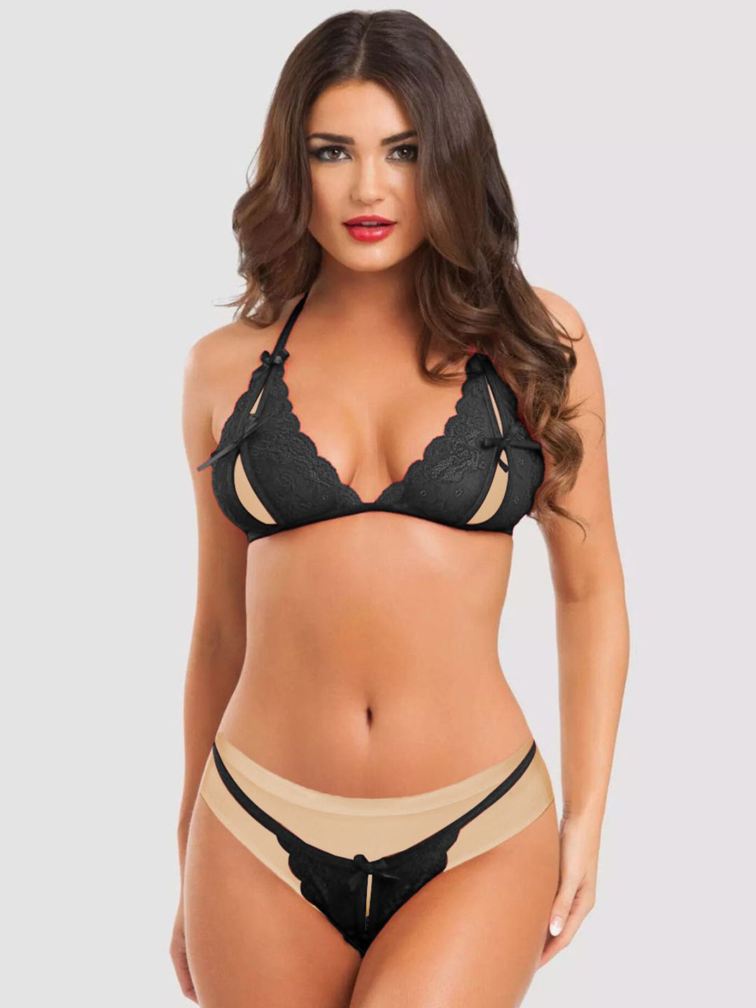 

VAGHBHATT Self Designed Lace Lingerie Set - D-11-BLK-P1, Black