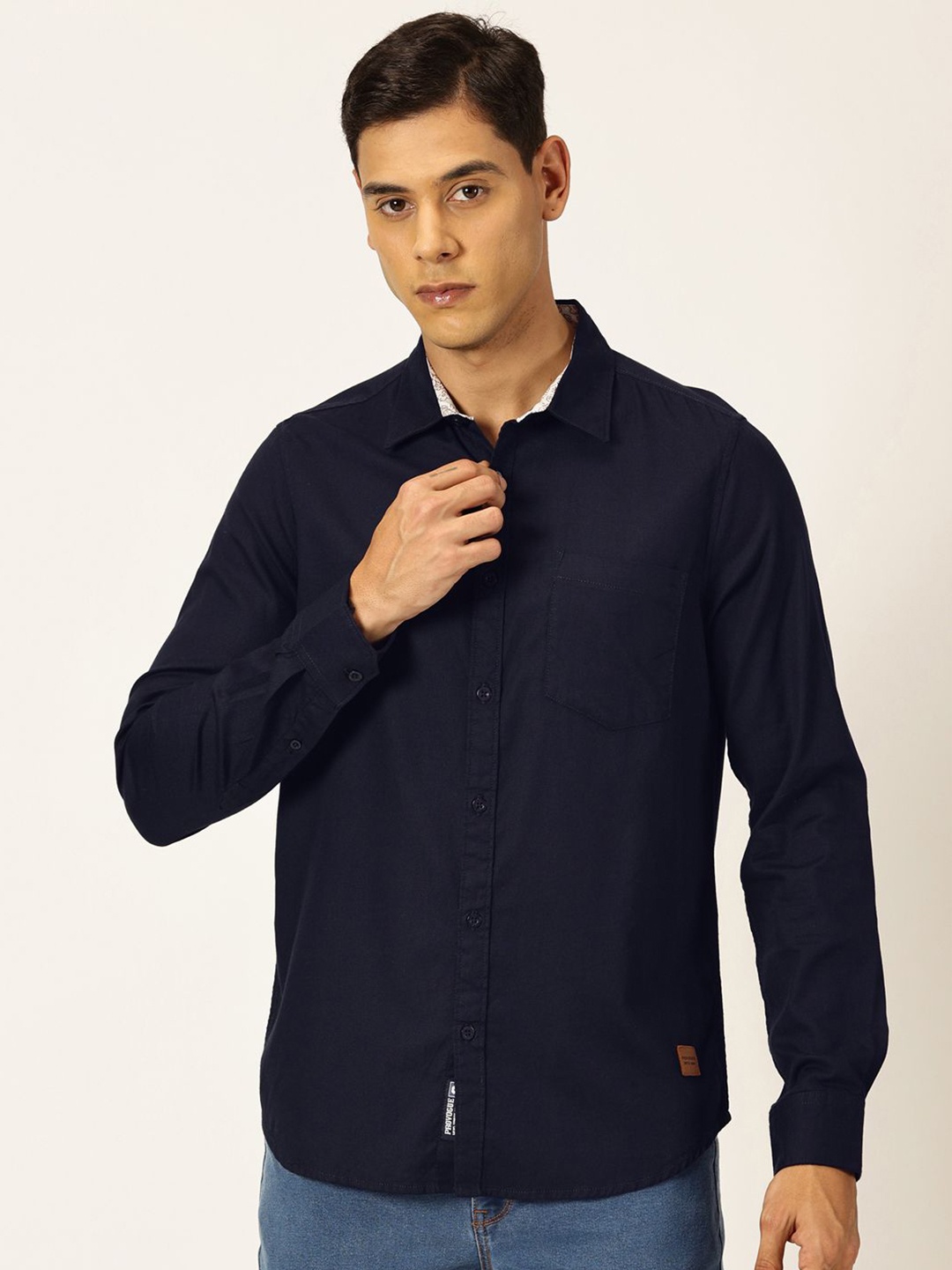 

Provogue Men Solid Cotton Regular Fit Opaque Casual Shirt, Navy blue