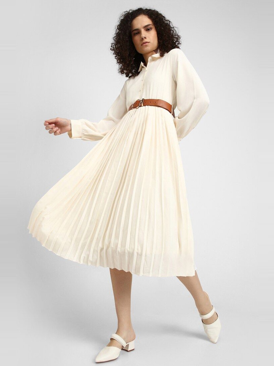 

FOREVER 21 Flared Sleeve Empire Midi Dress, Cream