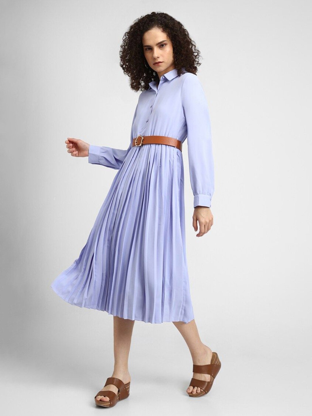 

FOREVER 21 Solid Shirt Midi Dress, Purple