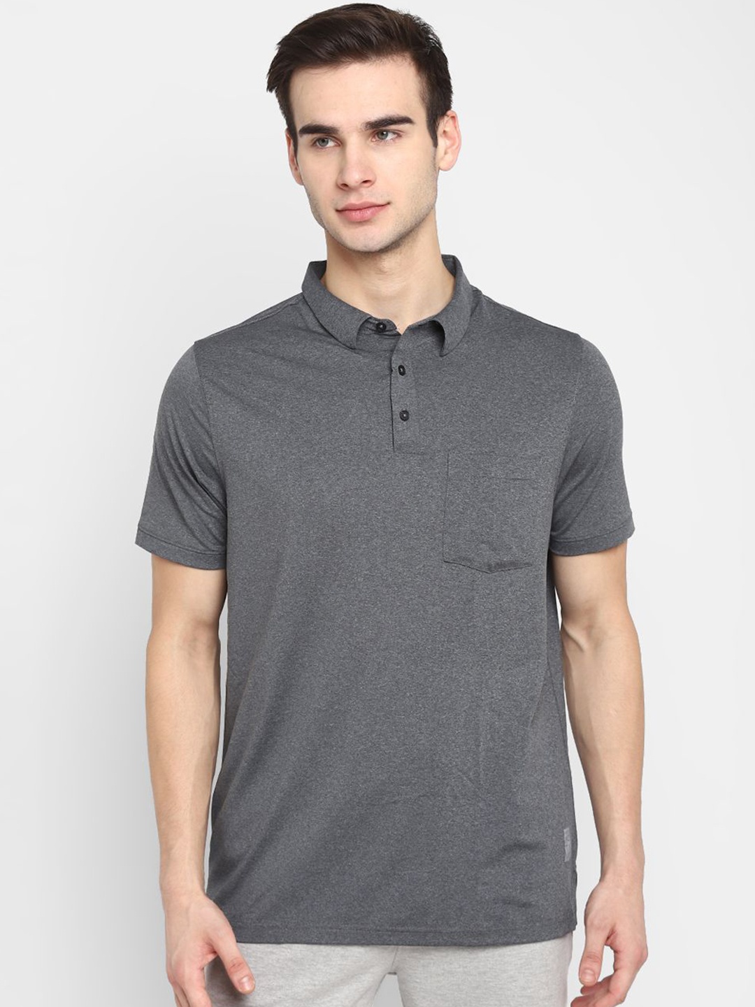 

Turtle Men Solid Polo Collar Pockets Slim Fit T-shirt, Grey