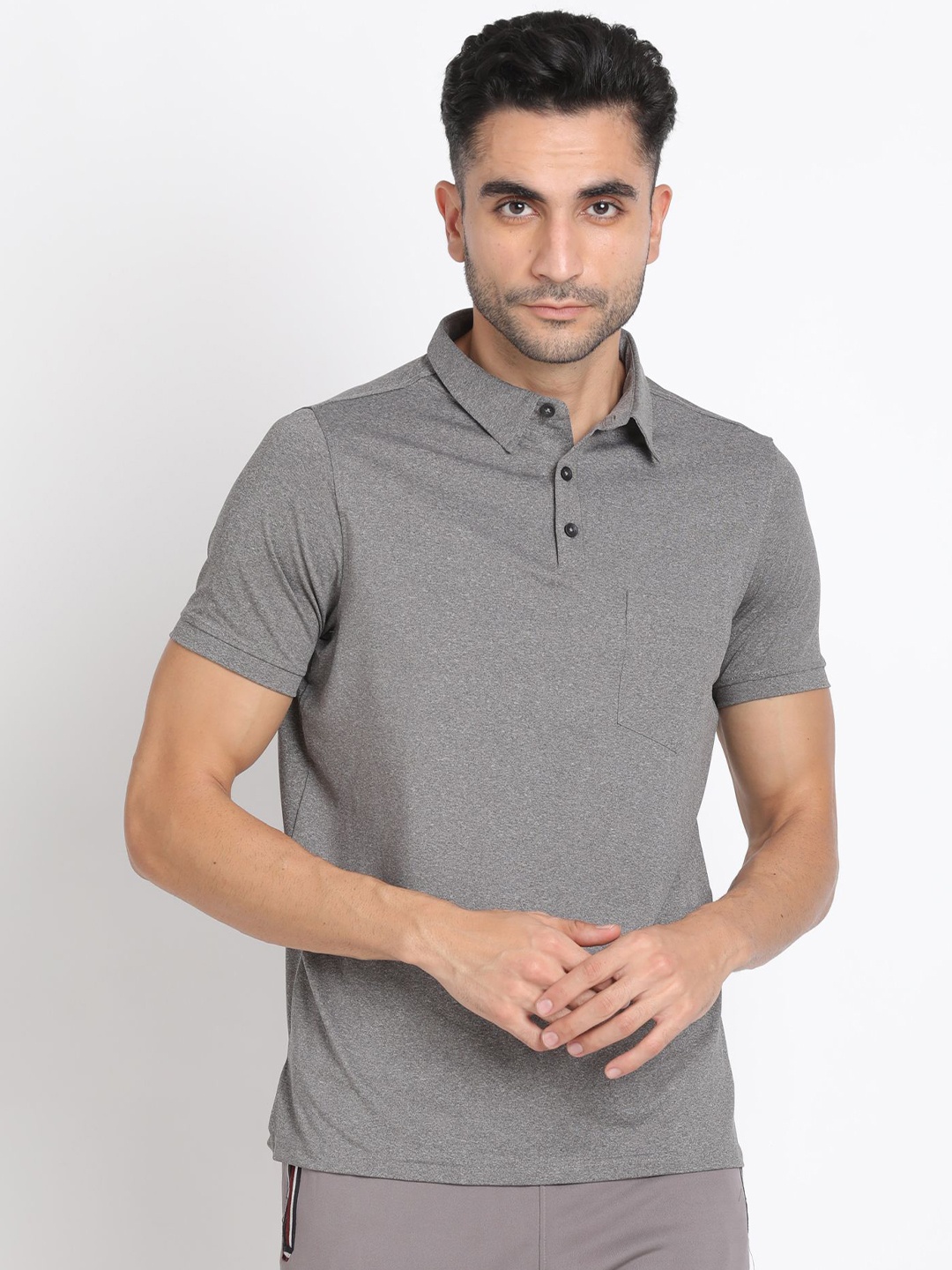 

Turtle Men Solid Polo Collar Slim Fit T-shirt, Grey