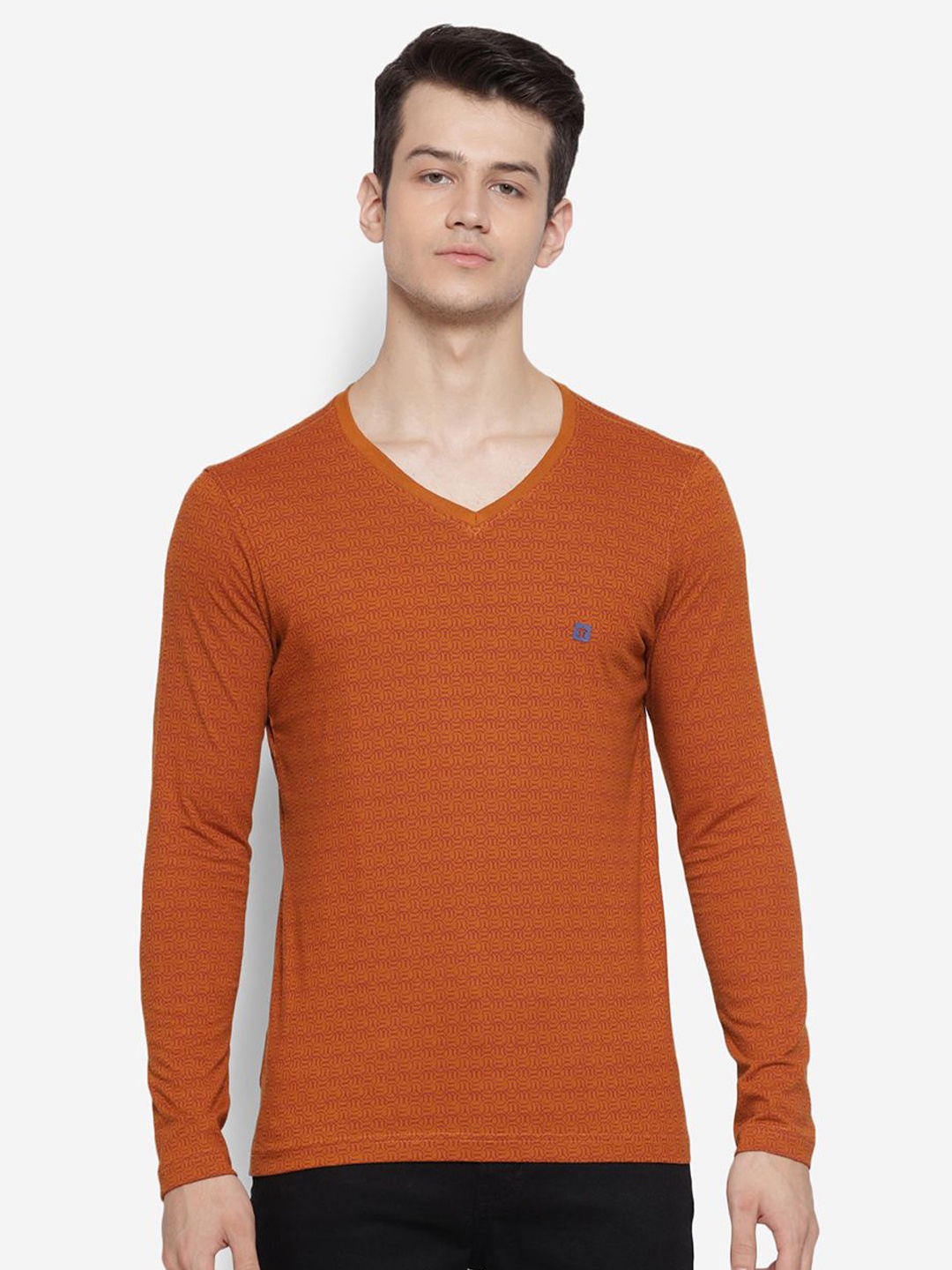 

Turtle Men Abstract Printed V-Neck Slim Fit T-shirt, Brown