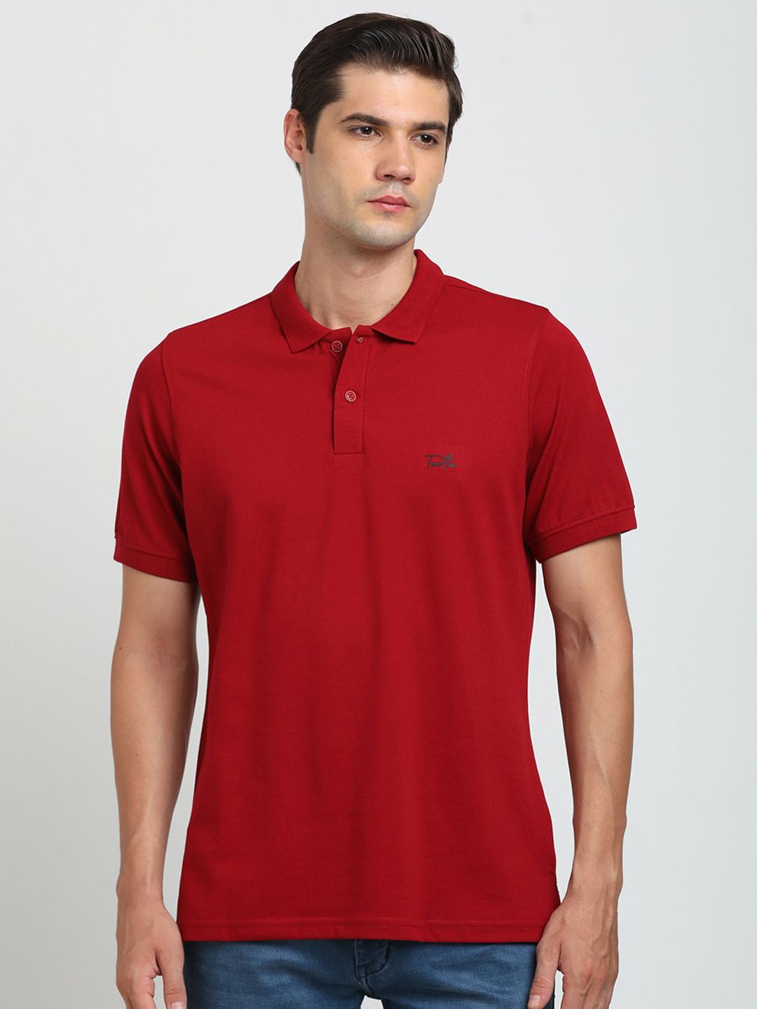 

Turtle Men Solid Polo Collar Slim Fit T-shirt, Red