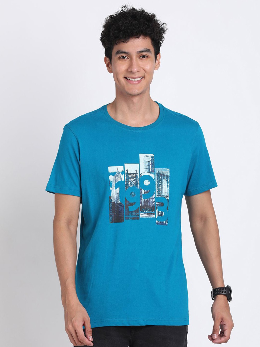 

Turtle Men Graphic Printed Pure Cotton Slim Fit T-shirt, Turquoise blue