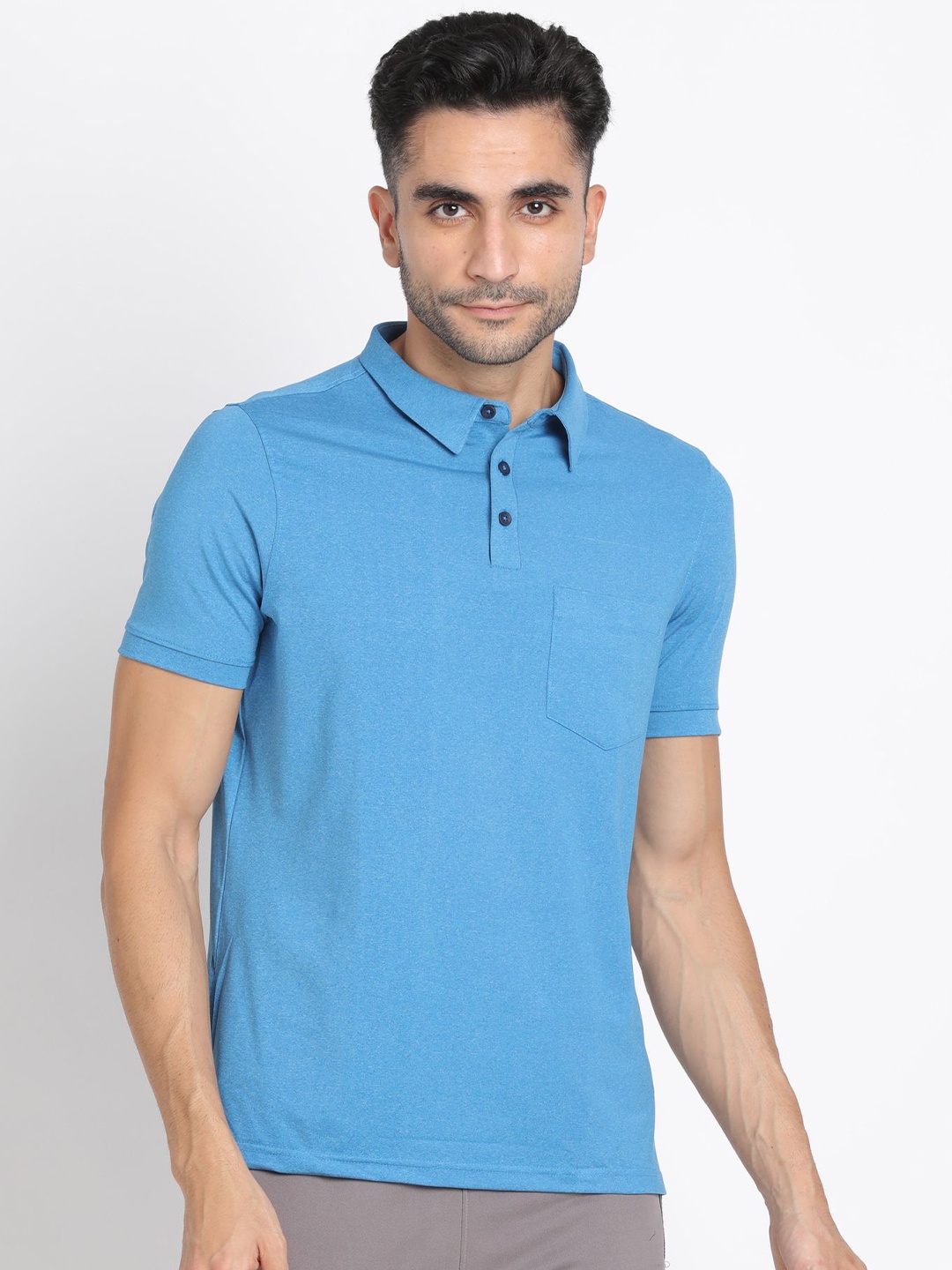 

Turtle Men Solid Polo Collar Pocket Slim Fit T-shirt, Blue