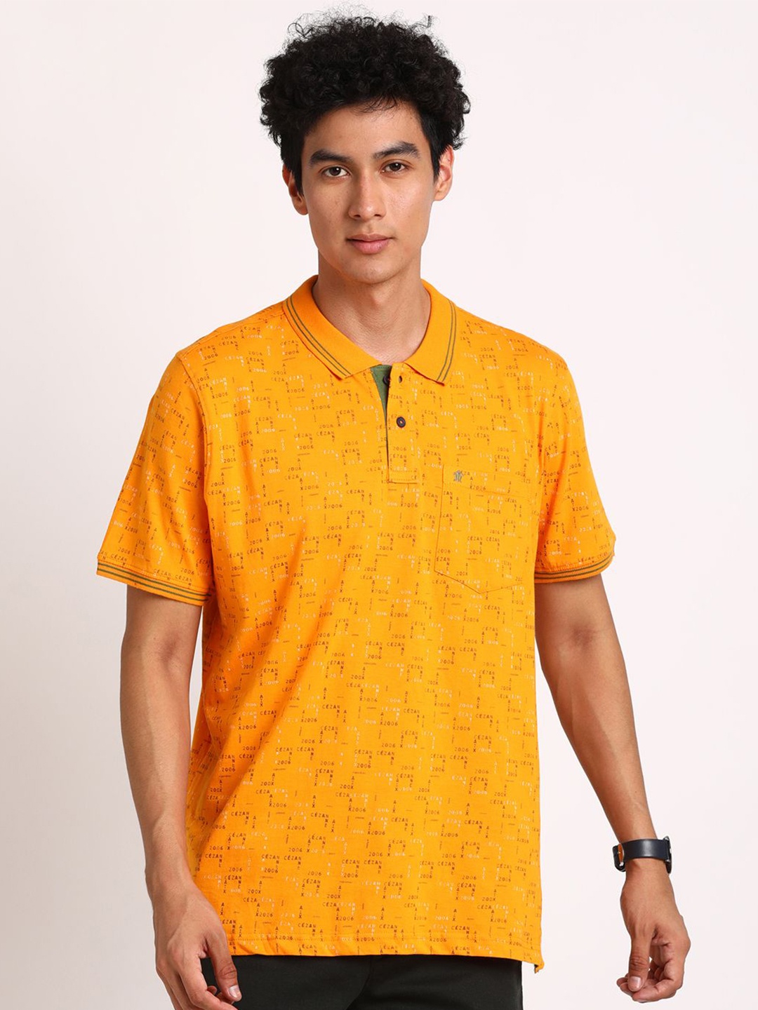 

Turtle Men Typography Printed Polo Collar Pure Cotton Pocket Slim Fit T-shirt, Yellow