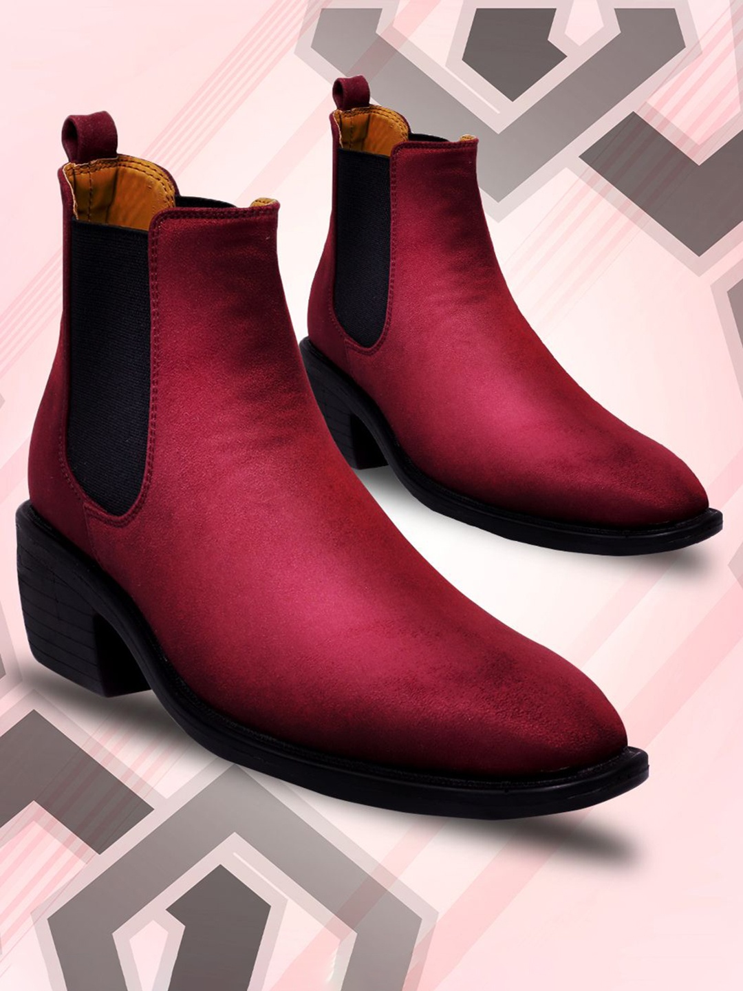 

Bxxy Men Block-Heeled Chelsea Boots, Red