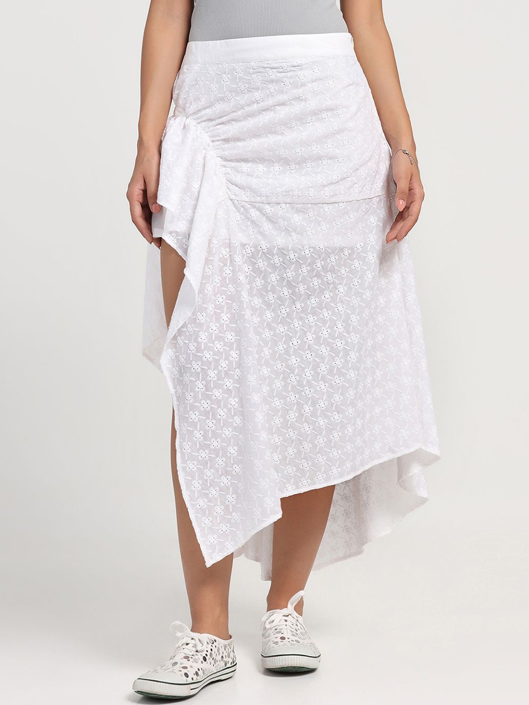 

LELA Asymmetrical Buckle Skirt, White