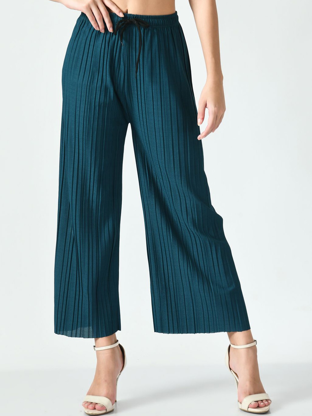 

Gladly Women Relaxed Loose Fit High-Rise Accordion Pleated Trousers, Teal