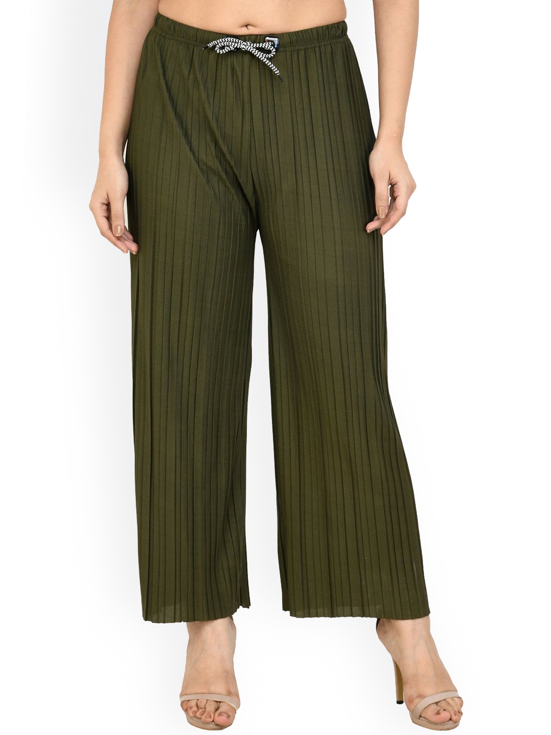 

Gladly Women Striped Accordion Pleated Relaxed Loose Fit Trousers, Olive