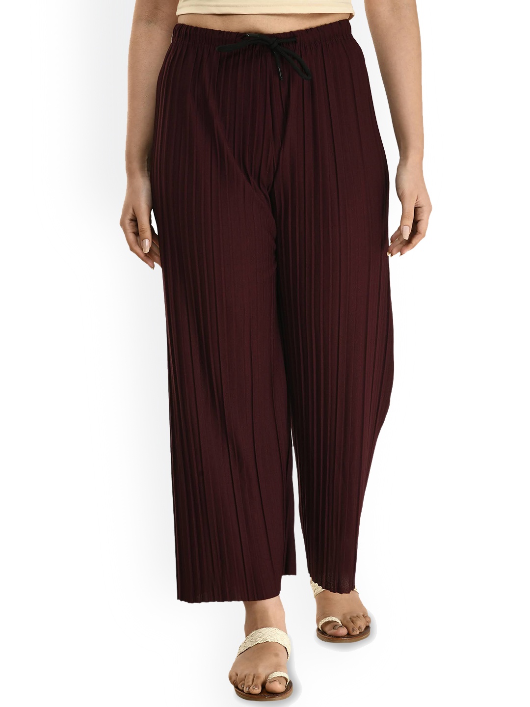 

Gladly Women Striped Relaxed Loose Fit High-Rise Trousers, Brown