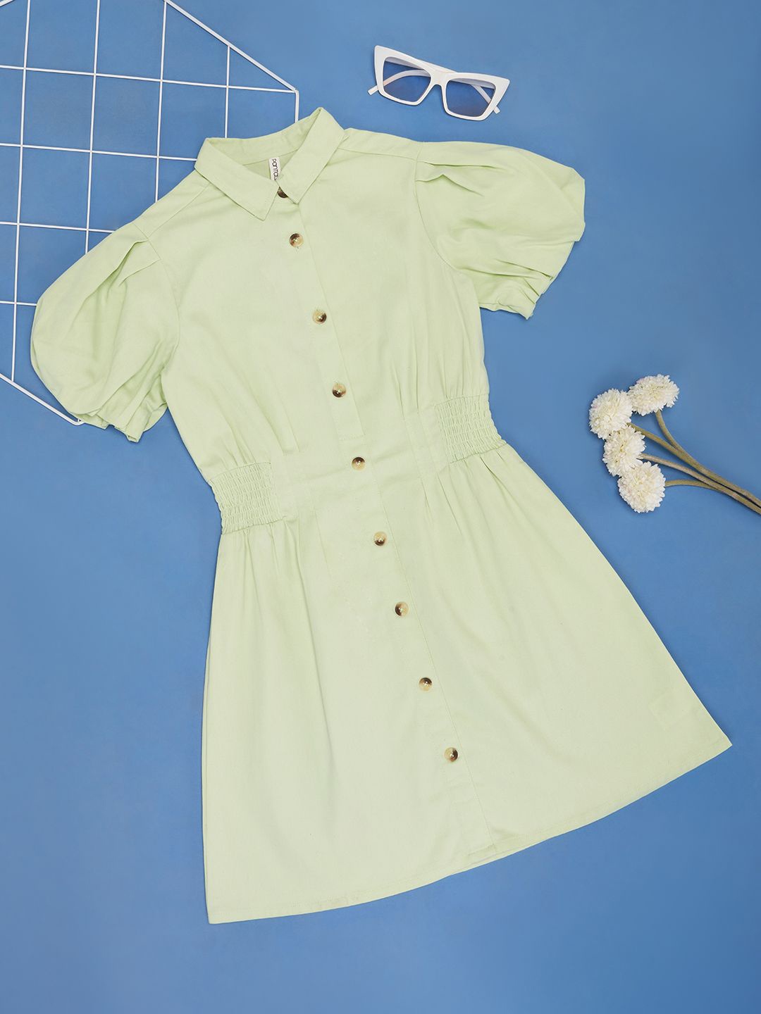 

Pantaloons Junior Puff Sleeve Shirt Dress, Green