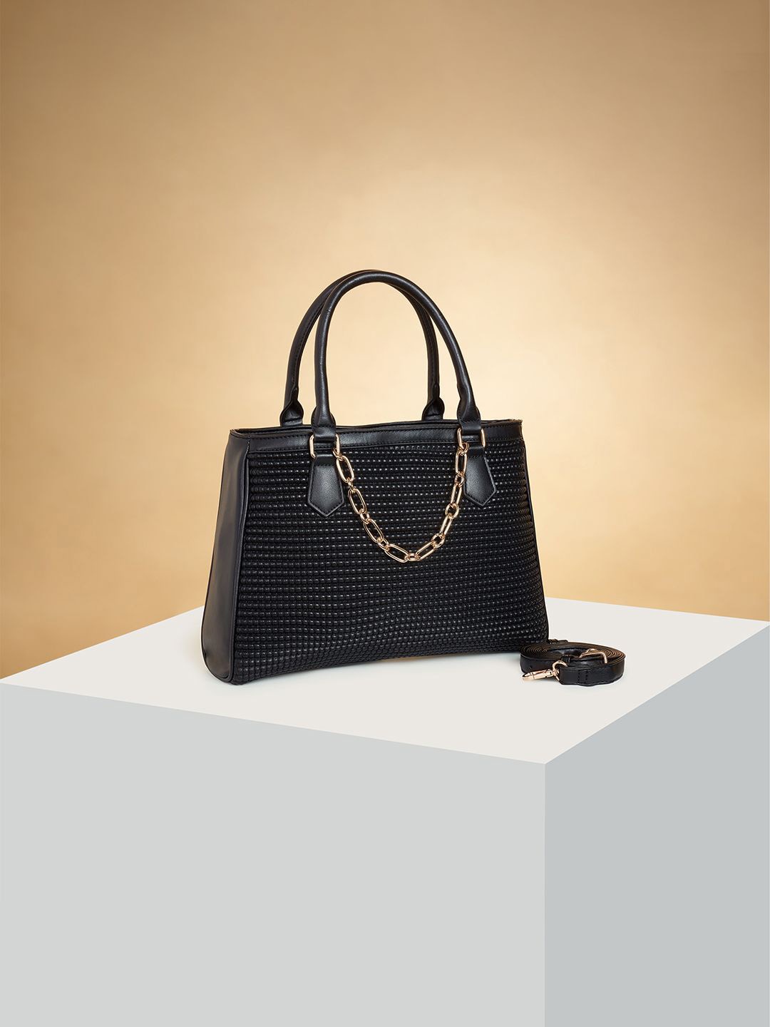 

Forever Glam by Pantaloons Women Solid Textured Swagger Handheld Bag, Black