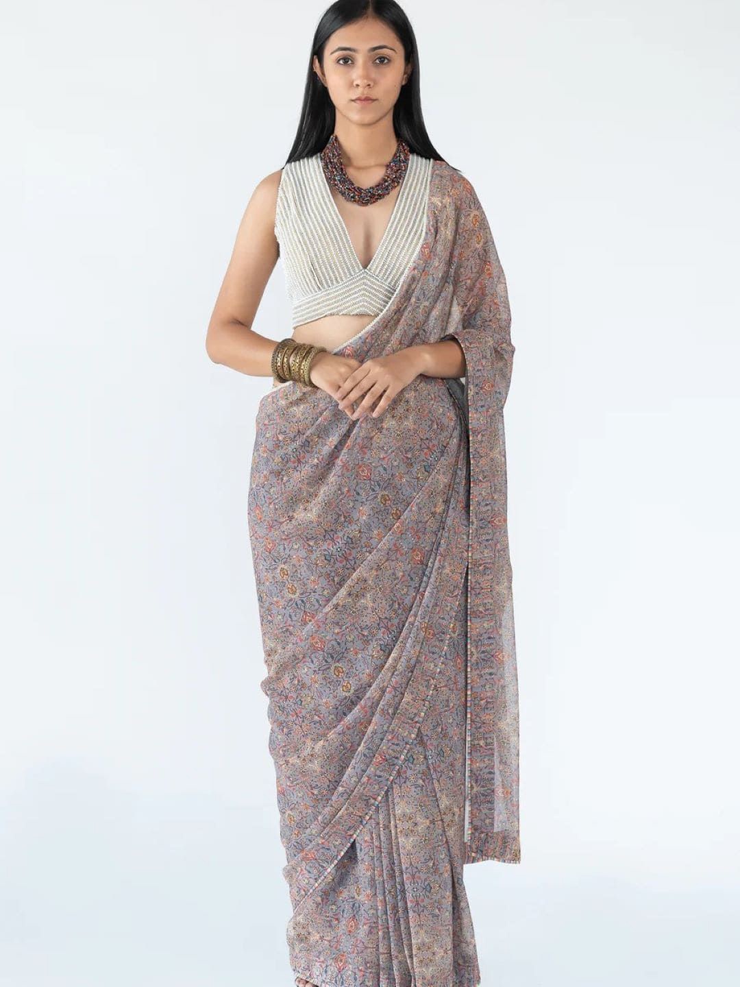 

Nikita Vishakha Floral Pure Georgette Saree, Grey
