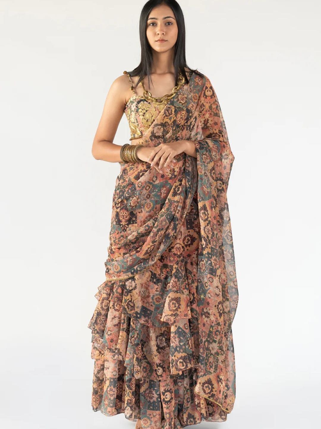 

Nikita Vishakha Floral Pure Georgette Ready to Wear Saree, Rust