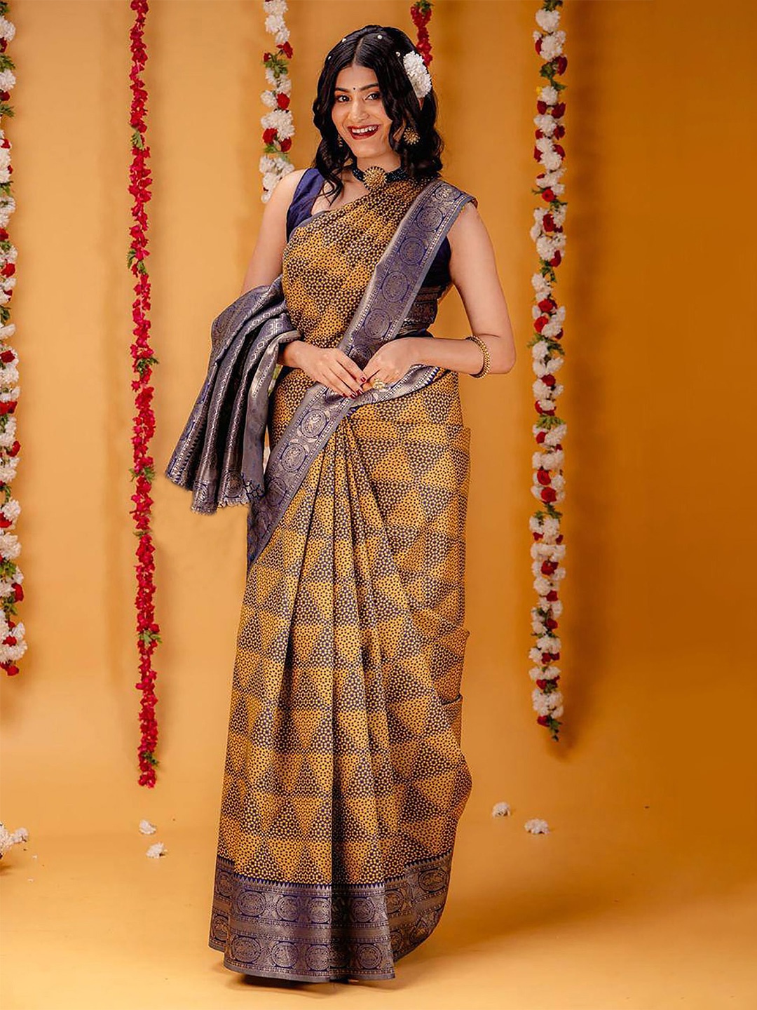 

KALINI Woven Design Zari Banarasi Saree, Mustard