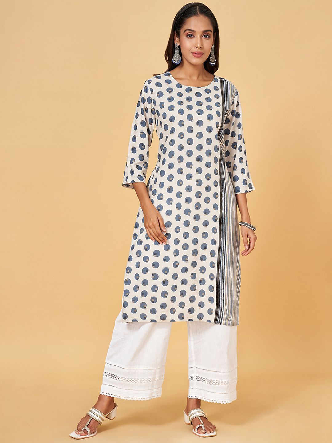 

RANGMANCH BY PANTALOONS Women Geometric Printed Straight Kurta, Grey
